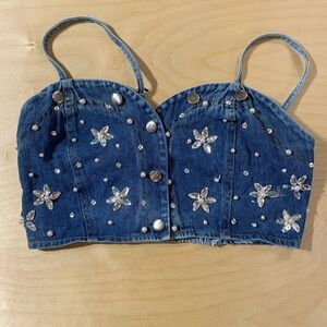 Truth Blue Denim Top with Bead Stitching XL (OM)